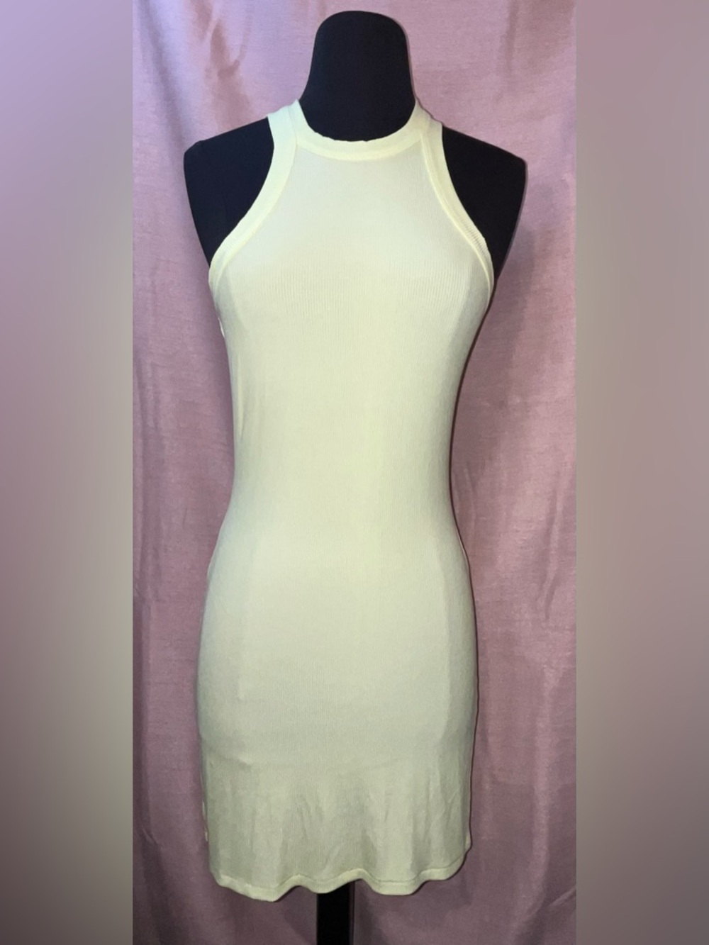 SKIMS Ribbed HIGH CREW NECK MINI TANK DRESS Color Lemonade Size Medium